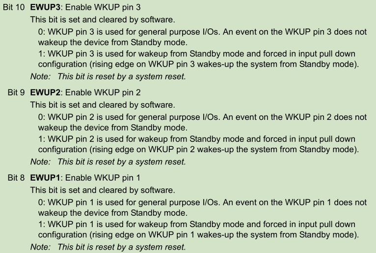 PWR_CSR寄存器的EWUP1 2 3